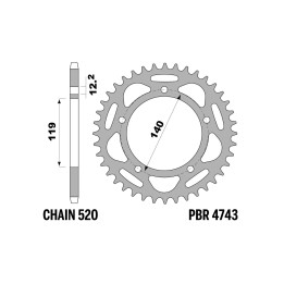 PBR zębatka tylna aluminiowa (ergal) 4743 45 bmw m 1000 rr '21-'26, s 1000 rr '24-'26 modyfikacja na łańcuch 520 (made in italy)