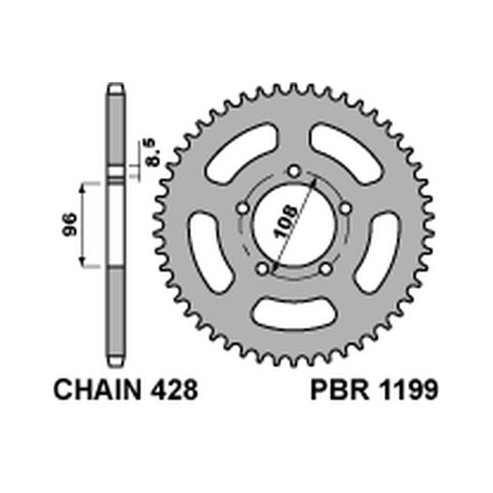 PBR zębatka tylna 1199 49 C45 mz 125 rt/sm (łańc. 428) (made in italy)