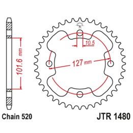 JT zębatka tylna 4480 38 polaris 450 outlaw '08-10', 500 predator '03-07', 525 outlaw '08-10' (448038JT) (ŁAŃC.520)