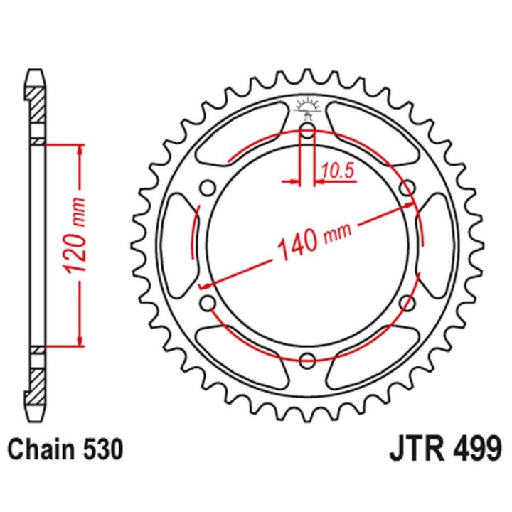 JT zębatka tylna 498 44 kawasaki ZZR600 '90-'92 (-1), suzuki gsxr 750 srad '96-'97 (+1) (49844JT) (łańc. 530)