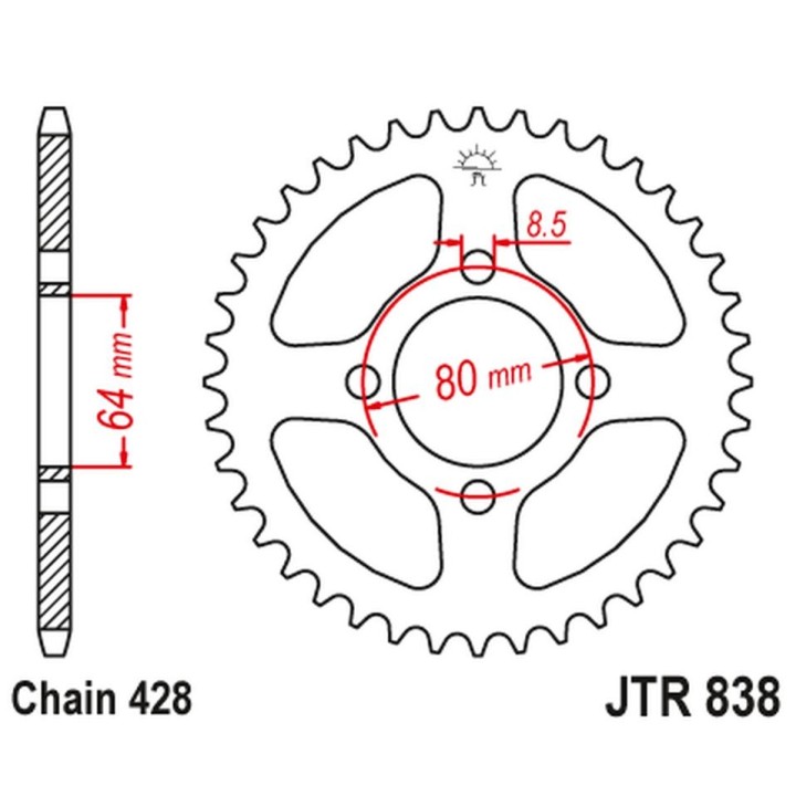 JT zębatka tylna 838 39 yamaha rd 125 '74-76, crypton 135X '06-13 (83839JT) (łańc. 428)