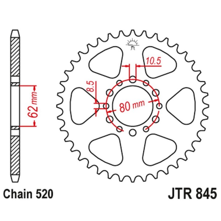 JT zębatka tylna 845 45 yamaha sr 250 '79-84, xt 250 '80, yd 250 (84545JT) (łańc. 520)