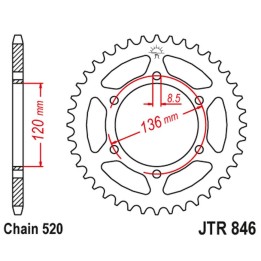 JT zębatka tylna 859 41 yamaha rz 250 '86-92, srx 400 (85941JT) (łańc. 520) na zamówienie