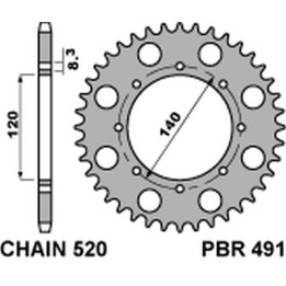 PBR zębatka tylna 491 39 C45 kawasaki kle 500 '97-'07, klr 650 '87-'17, w 800 '18-'20 (JTR487.39) (ŁAŃC.520) (made in italy)