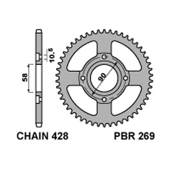 PBR zębatka tylna 269 44 C45 honda daelim vc 125S 96-99 (łańc. 428) (JTR269.44) (made in italy)