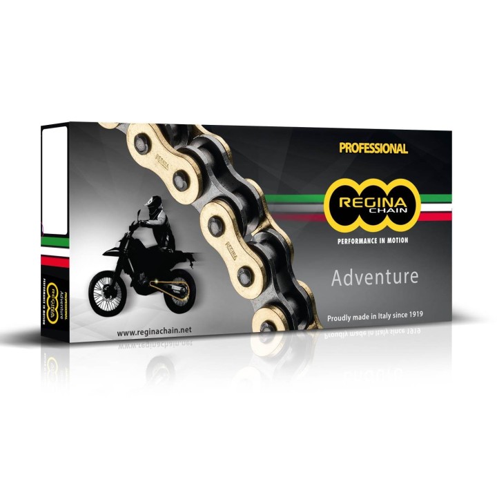 REGINA łańcuch napędowy 520ZRE (118 ogniw) z-ring enduro do 650CCM (złoty) (zapinka+zakuwka pełna+ zakuwka drążona) (135ZRE/100…