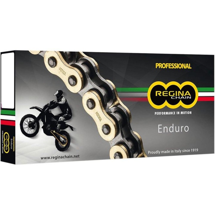 REGINA łańcuch napędowy 520ZSE (112 ogniw) z-ring enduro ultralight do 500CCM (złoty) (zapinka+zakuwka pełna+ zakuwka drążona)…