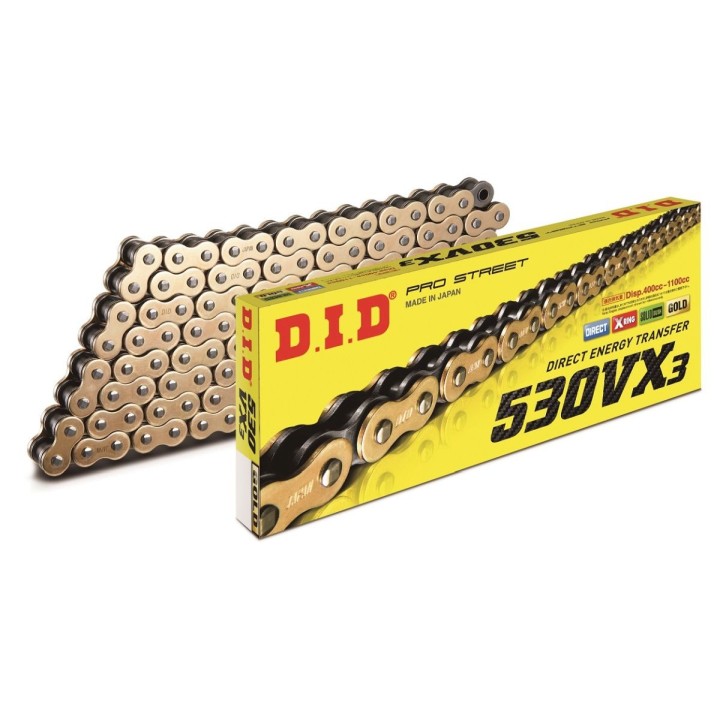 DID łańcuch napędowy 50(530)VX3GB-110 (110 ogniw) x-ring złoty (otwarty + zakuwka) (50VX3GB-110)