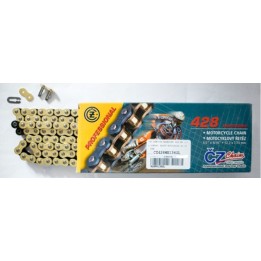 CZ łańcuch napędowy 428 MX (142 ogniw) złoty (motocross do 110 ccm) (23,0 kn) + zapinka