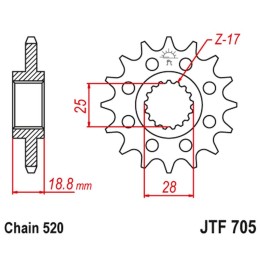 JT zębatka przednia 2098 16 aprilia 1000 rsv '98-09' (209816JT) (łańc. 520)