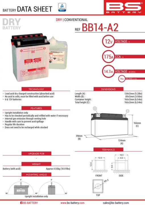 bs akumulator bb14 a2 yb14 a2 12v 14ah