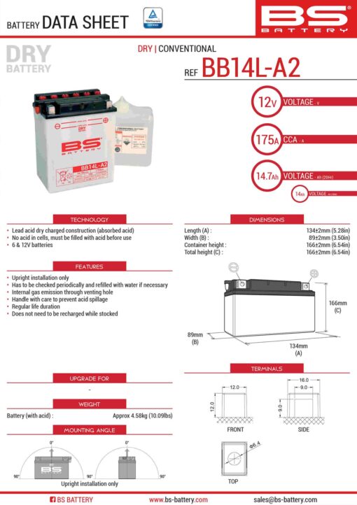 bs akumulator bb14l a2 yb14l a2 12v 14ah