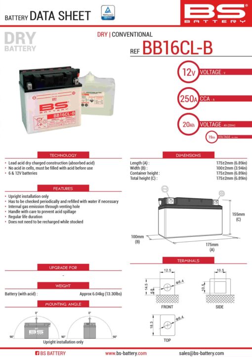 bs akumulator bb16cl b yb16cl b 12v 19ah 175x100 1