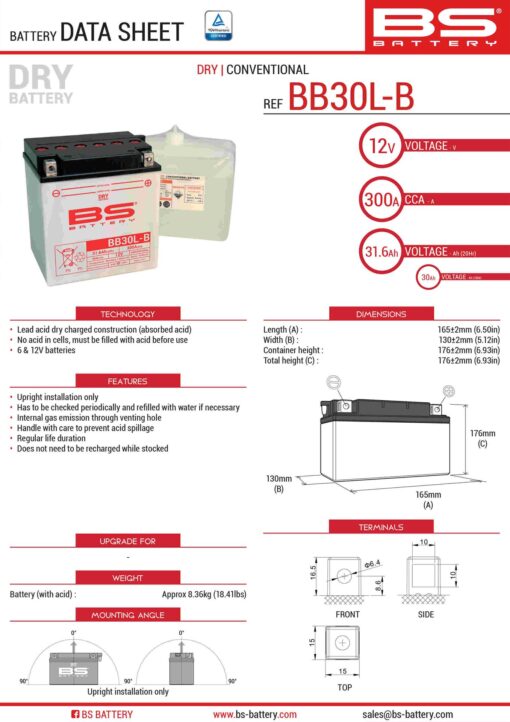 bs akumulator bb30l b yb30l b 12v 30ah