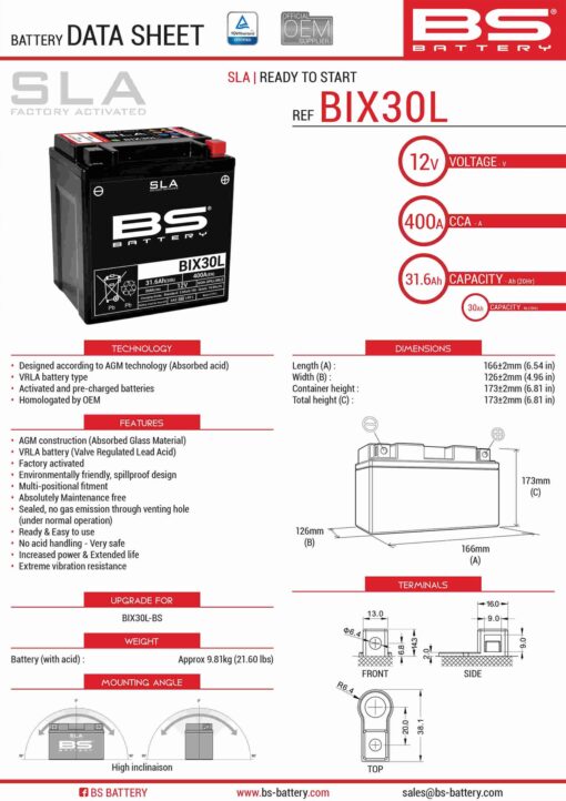 bs akumulator bix30l fa ytx30l 12v 30ah 166x12 1