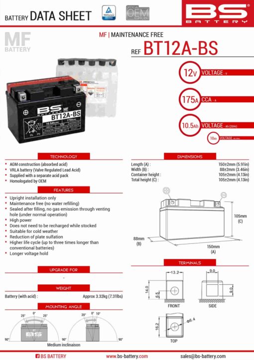 bs akumulator bt12a bs yt12a bs 152x88x106 12v 1