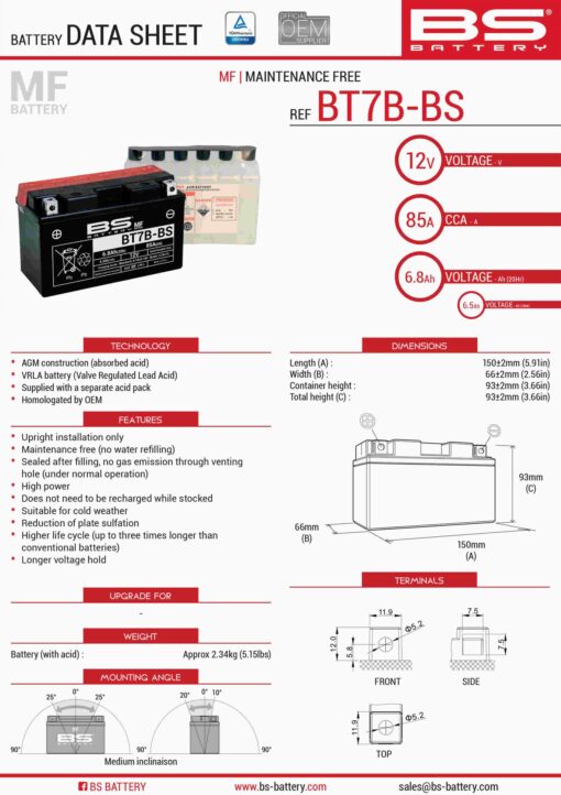 bs akumulator bt7b bs yt7b bs 12v 6 5ah