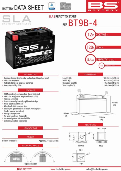 bs akumulator bt9b 4 fa yt9b 4 12v 8ah