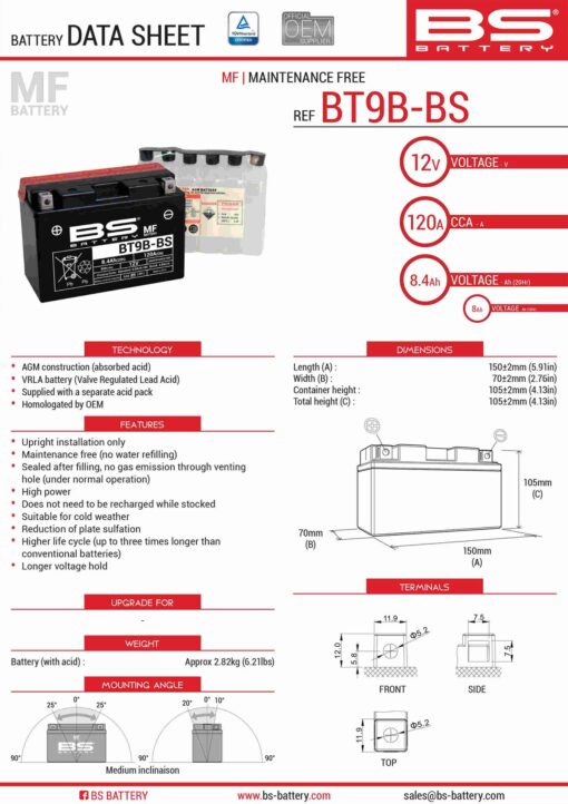 bs akumulator bt9b bs yt9b bs 12v 8ah