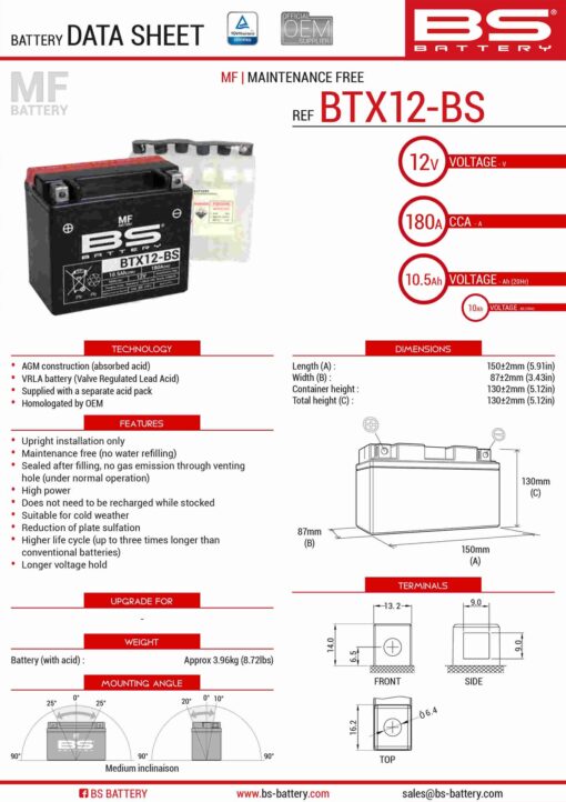 bs akumulator btx12 bs ytx12 bs 12v 10ah