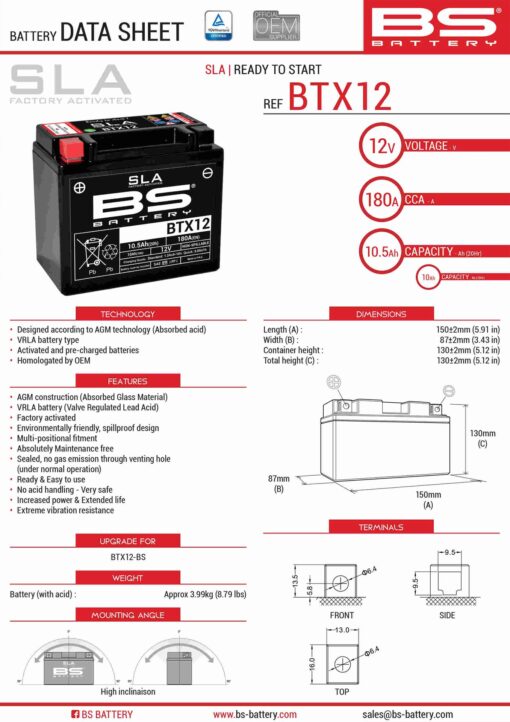 bs akumulator btx12 fa ytx12 bs 12v 10ah 152x8 1