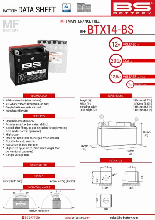 bs akumulator btx14 bs ytx14 bs 12v 12ah