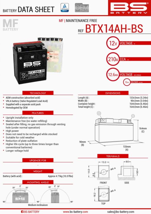 bs akumulator btx14ah bs ytx14ah bs 12v 12ah 134