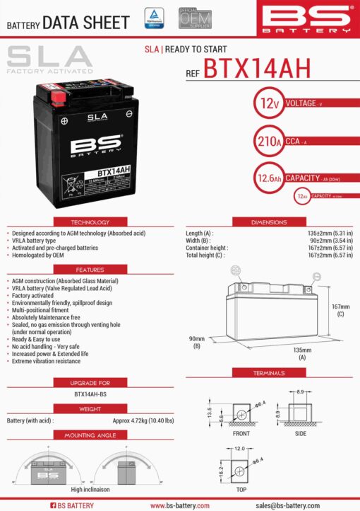 bs akumulator btx14ah fa ytx14ah bs 12v 12ah 1