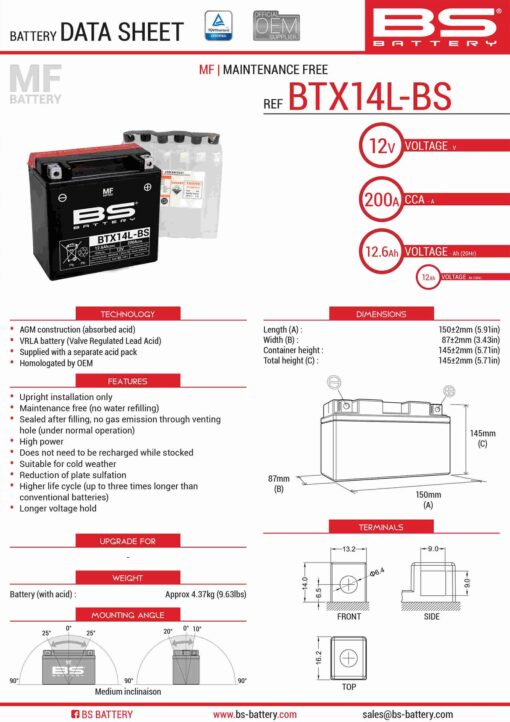 bs akumulator btx14l bs ytx14l bs 150x87x145 bez