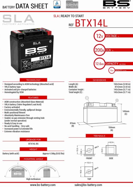 bs akumulator btx14l fa ytx14l bs 12v 12ah 150