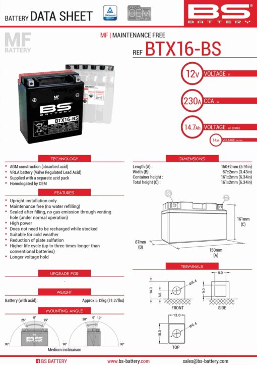 bs akumulator btx16 bs ytx16 bs 12v 14ah