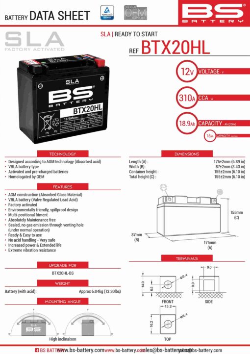 bs akumulator btx20hl fa ytx20hl bs 12v 18ah 1