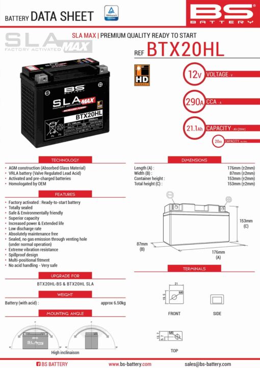 bs akumulator btx20hl max fa ytx20hl bs 12v 20