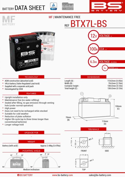 bs akumulator btx7l bs ytx7l bs 12v 6ah