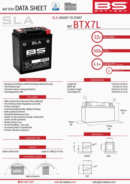 bs akumulator btx7l fa ytx7l bs 12v 6ah 113x70 1