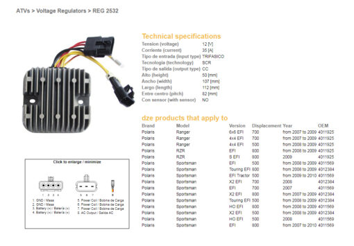 dze regulator napiecia polaris sportsman efi 500 7