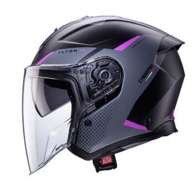 CABERG PROMOCJA KASK OTWARTY JET OTWARTY FLYON II BOSS KOLOR CZARNY MAT/SZARY/FUKSJA (INTENSYWNY ODCIEŃ RÓŻOWEGO) ROZMIAR S - widok alternatywny