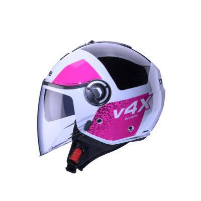 CABERG KASK OTWARTY JET Z BLENDĄ MODEL RIVIERA V4X ALPHA KOLOR BIAŁY/CZARNY/FUKSJA (INTENSYWNY ODCIEŃ RÓŻOWEGO) ROZMIAR S - widok alternatywny