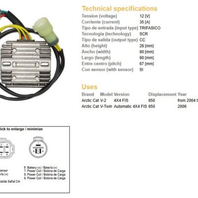 DZE REGULATOR NAPIĘCIA ARCTIC CAT 650 '04-'06 (OEM-0430-035, 0430-046) 12V35A - widok alternatywny