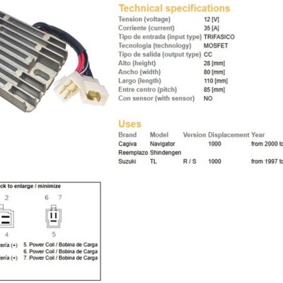 DZE REGULATOR NAPIĘCIA CAGIVA NAVIGATOR 1000 '00-'04; SUZUKI TL 1000R/S '97-'03 (OEM 800092586;32800-02F00) (35A) - widok alternatywny