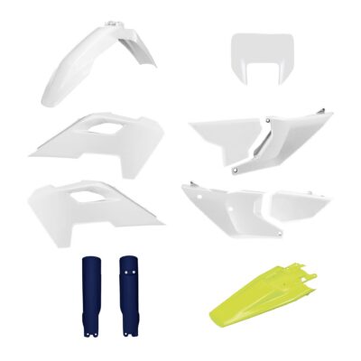 POLISPORT KOMPLET PLASTIKÓW (FULL KIT) HUSQVARNA TE/FE '24-'25 W ZESTAWIE OSŁONA LAMPY PRZEDNIEJ (8681500001) I OSŁONY AMORTYZATORÓW (8352500008) KOLOR OEM BIAŁY NIEBIESKI OEM '24 - widok alternatywny