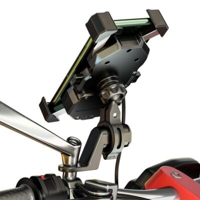 BIKETEC PROMOCJA UCHWYT MOTOCYKLOWY Z ŁADOWARKĄ INDUKCYJNĄ NA TELEFON MONTOWANY NA KIEROWNICĘ LUB LUSTERKO TYP: R13W WIRELESS USB QC (EL) (K) - widok alternatywny