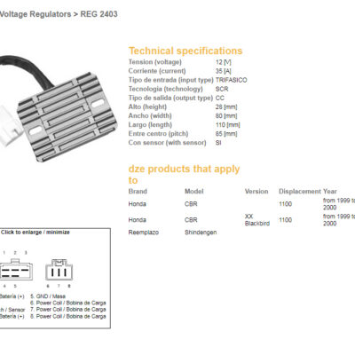 DZE REGULATOR NAPIĘCIA HONDA CBR 1100XX '99-'00 (31600-MAT-E01) (SH579C-12) (ESR684) - widok alternatywny